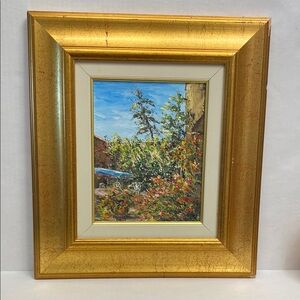 Vibrant Garden Scene in Gold Frame